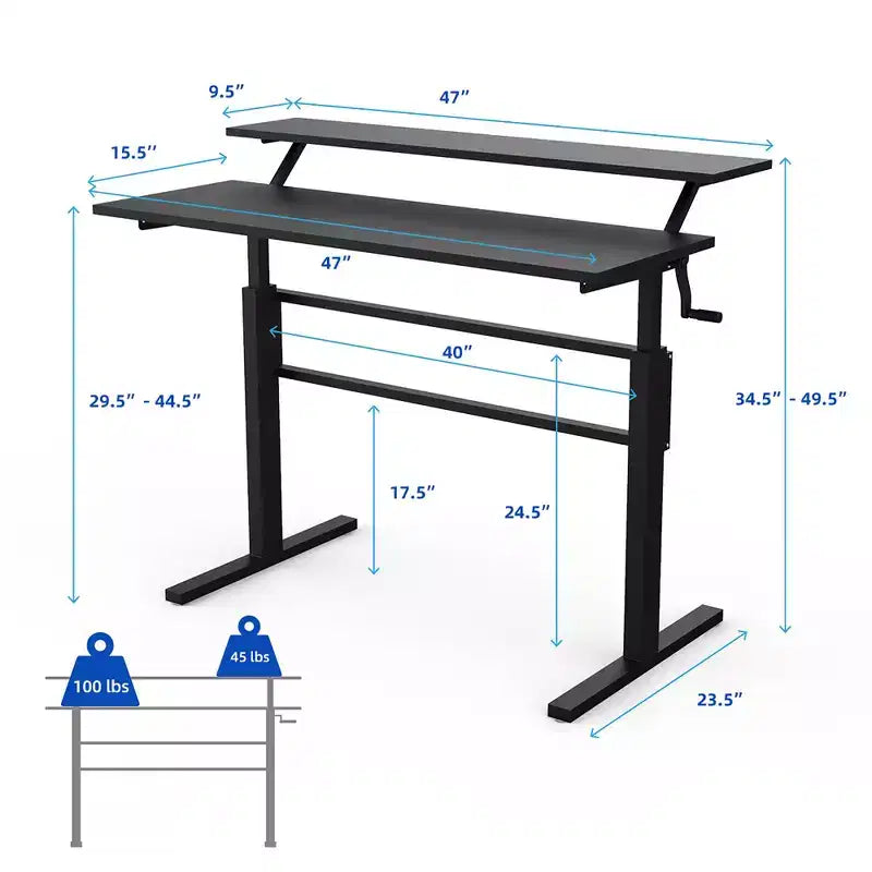 Costway Bureau Debout Réglable par Manivelle, Poste de Travail Assis-Debout avec Étagère Moniteur, Marron/Noir