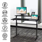 Costway Bureau Debout Réglable par Manivelle, Poste de Travail Assis-Debout avec Étagère Moniteur, Marron/Noir