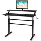 Costway Bureau Debout Réglable par Manivelle, Poste de Travail Assis-Debout avec Étagère Moniteur, Marron/Noir