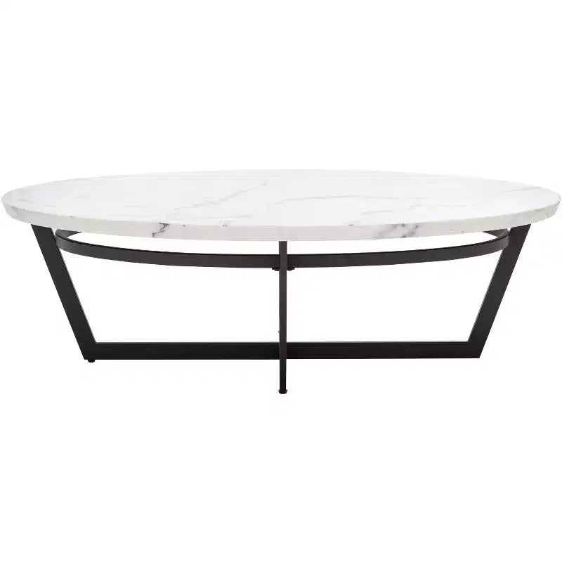 Placido Oval Coffee Table - White Marble/Black - Safavieh