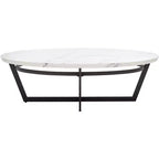 Placido Oval Coffee Table - White Marble/Black - Safavieh