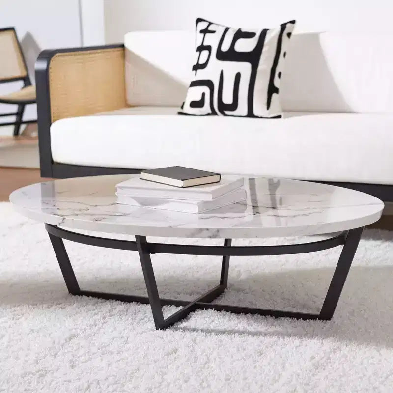 Table basse ovale Placido - Marbre blanc/noir - Safavieh