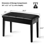 Banc de piano Costway en bois massif et cuir PU, double rembourré, siège de clavier, rangement, noir