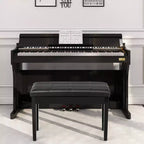 Banc de piano Costway en bois massif et cuir PU, double rembourré, siège de clavier, rangement, noir