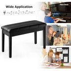 Banc de piano Costway en bois massif et cuir PU, double rembourré, siège de clavier, rangement, noir