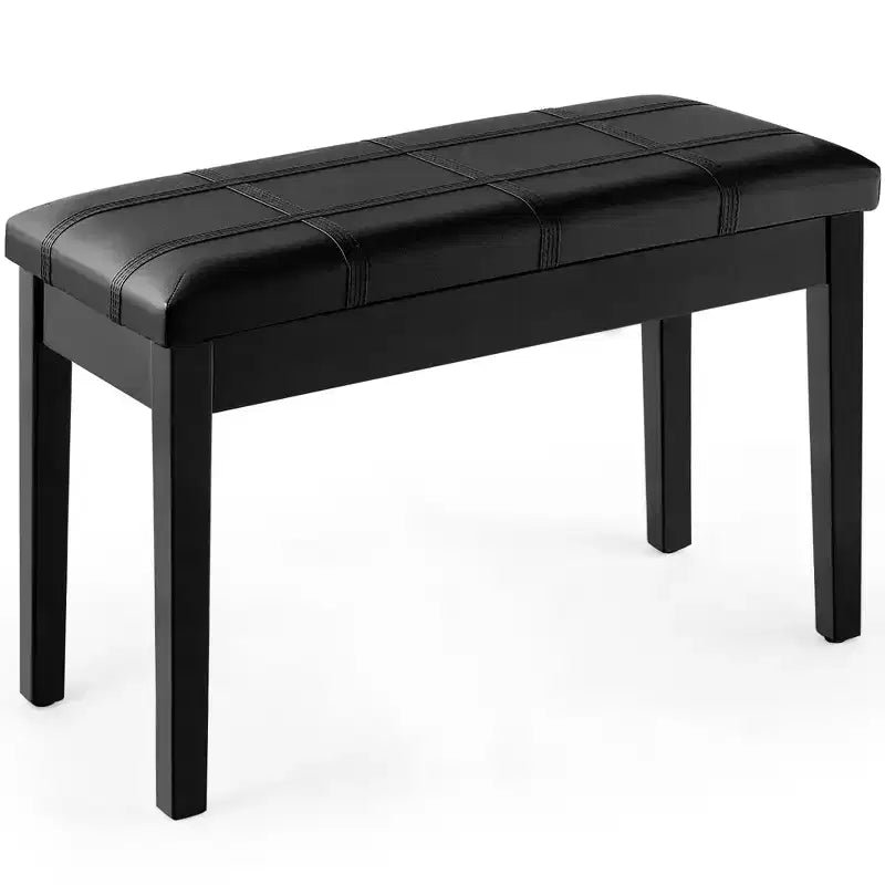 Banc de piano Costway en bois massif et cuir PU, double rembourré, siège de clavier, rangement, noir