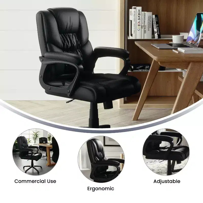 Flash Furniture Flash Fundamentals Fauteuil de bureau pivotant en LeatherSoft pour personne de grande taille, avec accoudoirs rembourrés, capacité de 400 lb