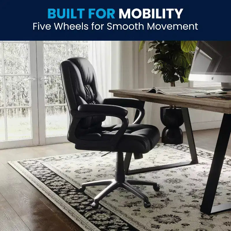 Flash Furniture Flash Fundamentals Fauteuil de bureau pivotant en LeatherSoft pour personne de grande taille, avec accoudoirs rembourrés, capacité de 400 lb