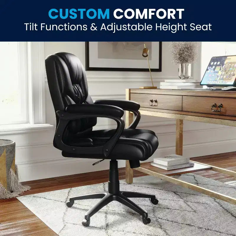 Flash Furniture Flash Fundamentals Fauteuil de bureau pivotant en LeatherSoft pour personne de grande taille, avec accoudoirs rembourrés, capacité de 400 lb