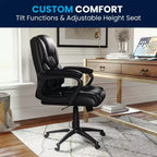Flash Furniture Flash Fundamentals Fauteuil de bureau pivotant en LeatherSoft pour personne de grande taille, avec accoudoirs rembourrés, capacité de 400 lb