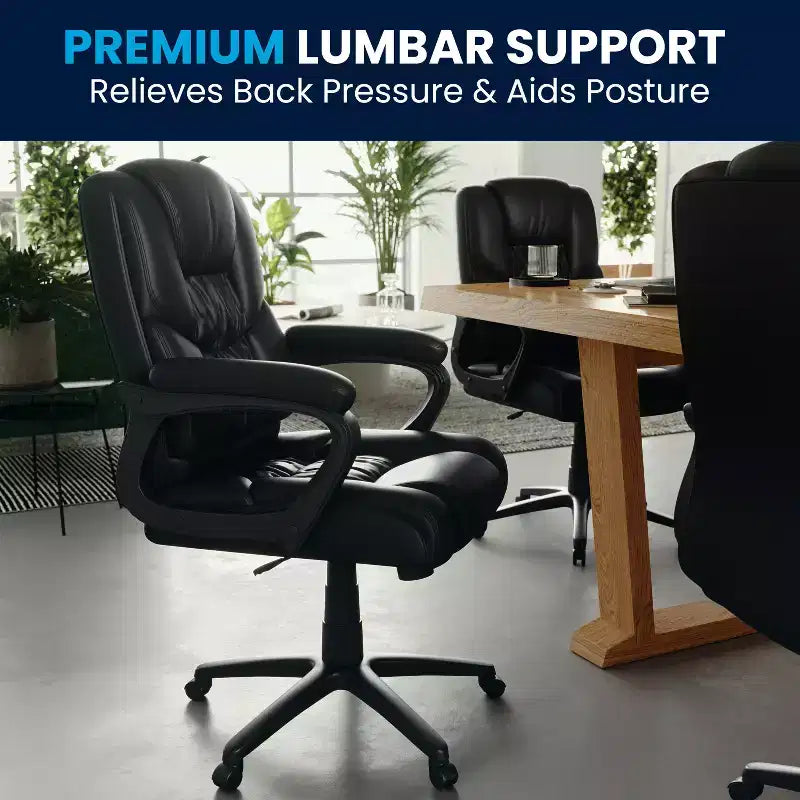 Flash Furniture Flash Fundamentals Fauteuil de bureau pivotant en LeatherSoft pour personne de grande taille, avec accoudoirs rembourrés, capacité de 400 lb