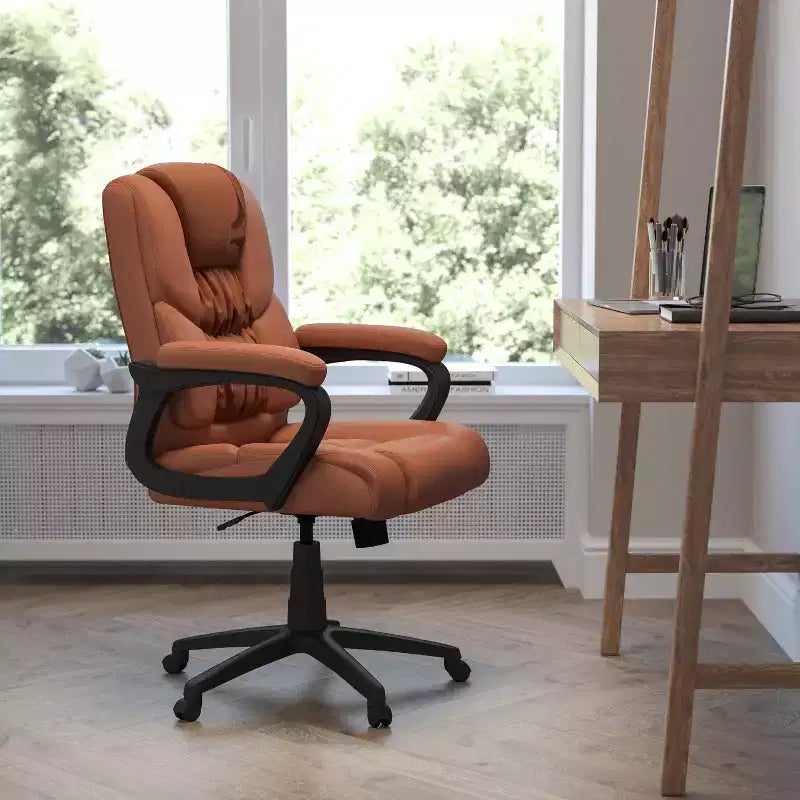 Flash Furniture Flash Fundamentals Fauteuil de bureau pivotant en LeatherSoft pour personne de grande taille, avec accoudoirs rembourrés, capacité de 400 lb