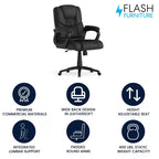 Flash Furniture Flash Fundamentals Fauteuil de bureau pivotant en LeatherSoft pour personne de grande taille, avec accoudoirs rembourrés, capacité de 400 lb