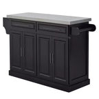 HOMCOM Îlot de cuisine roulant portable avec rangements multiples, plan de travail en acier inoxydable et armoire sur roulettes