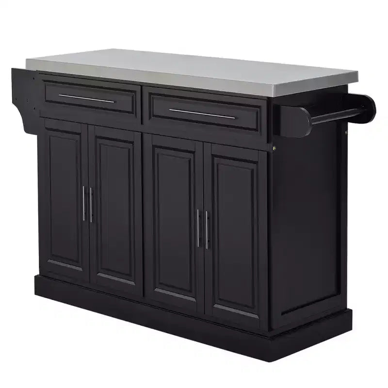 HOMCOM Îlot de cuisine roulant portable avec rangements multiples, plan de travail en acier inoxydable et armoire sur roulettes