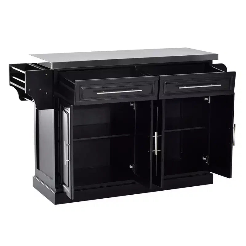 HOMCOM Îlot de cuisine roulant portable avec rangements multiples, plan de travail en acier inoxydable et armoire sur roulettes