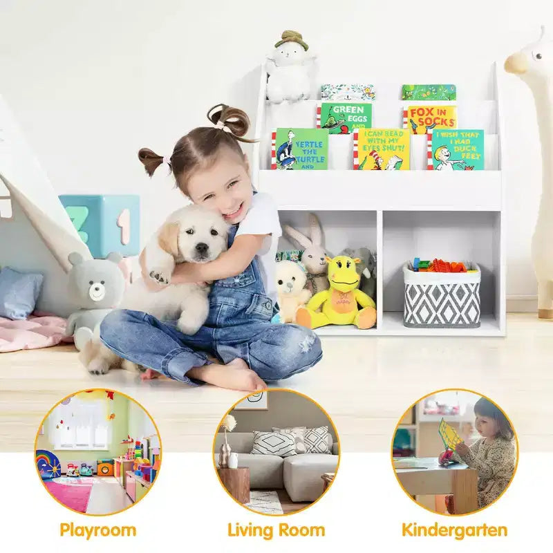 Costway Étagère à Livres pour Enfants, Bibliothèque en Bois, Meuble de Rangement pour Jouets