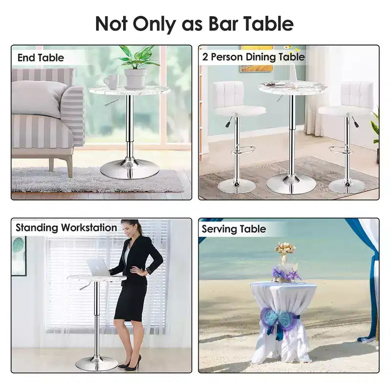 Costway Lot de 4 tables de bistrot rondes réglables en hauteur et pivotantes à 360° Blanc/Noir