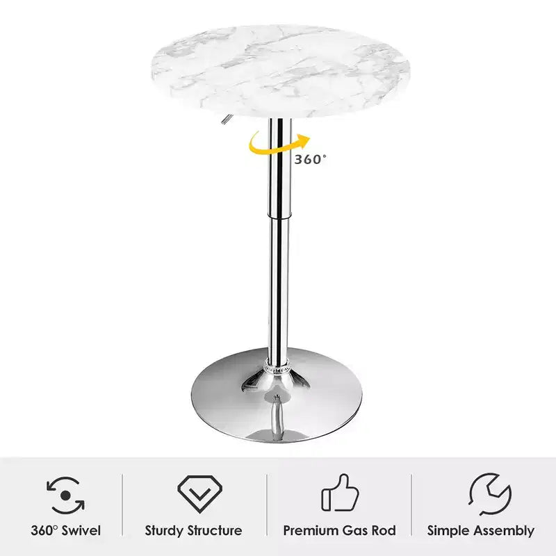 Costway Table de Bar Bistro Ronde 6 pièces Hauteur Réglable Pivotant à 360 Degrés Blanc/Noir