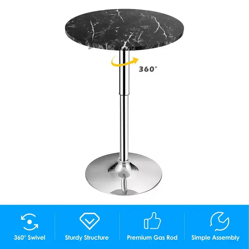 Costway Table de Bar Bistro Ronde 6 pièces Hauteur Réglable Pivotant à 360 Degrés Blanc/Noir