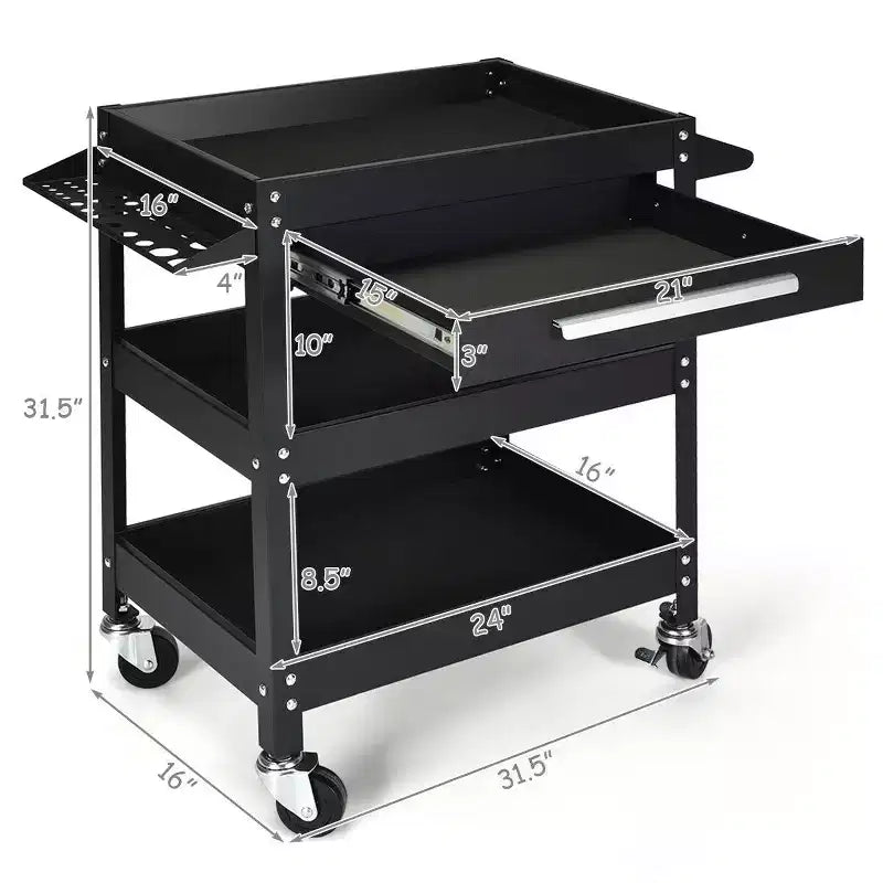 Costway Chariot à outils roulant à trois plateaux, organisateur de boîte à outils de rangement avec tiroir pour mécanicien