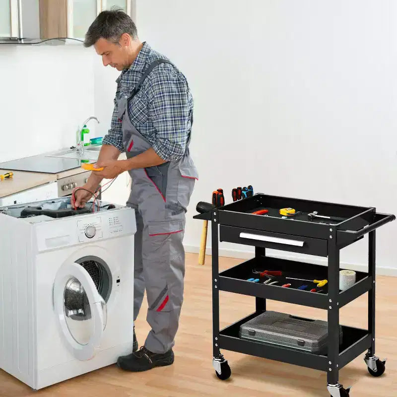 Costway Chariot à outils roulant à trois plateaux, organisateur de boîte à outils de rangement avec tiroir pour mécanicien