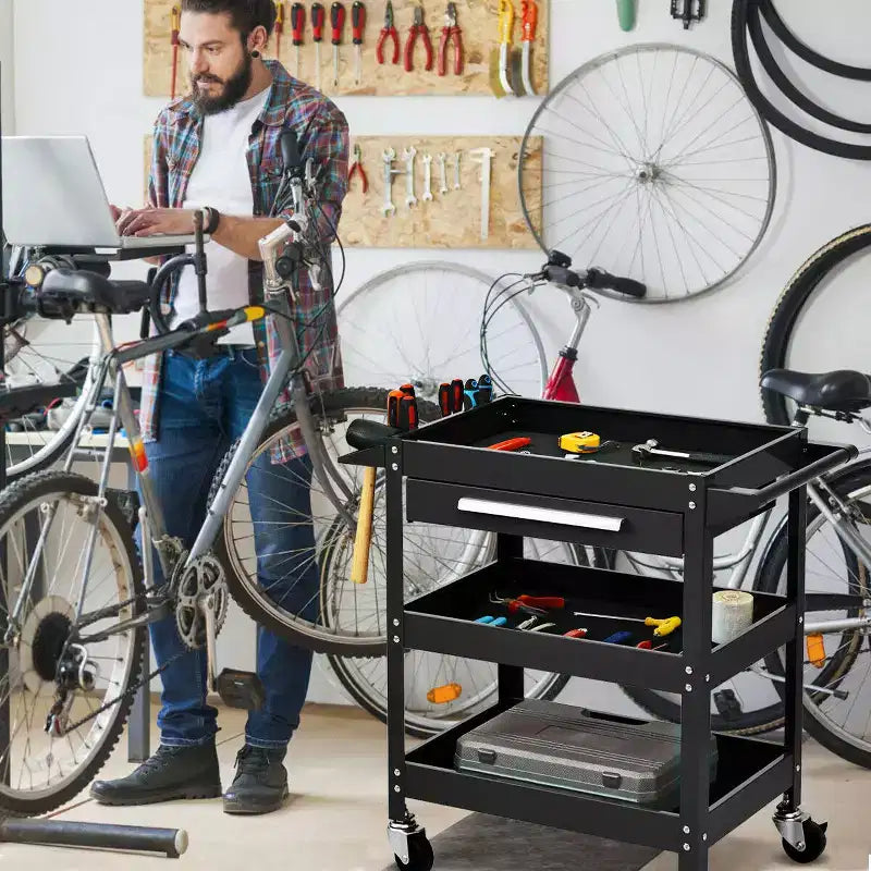 Costway Chariot à outils roulant à trois plateaux, organisateur de boîte à outils de rangement avec tiroir pour mécanicien
