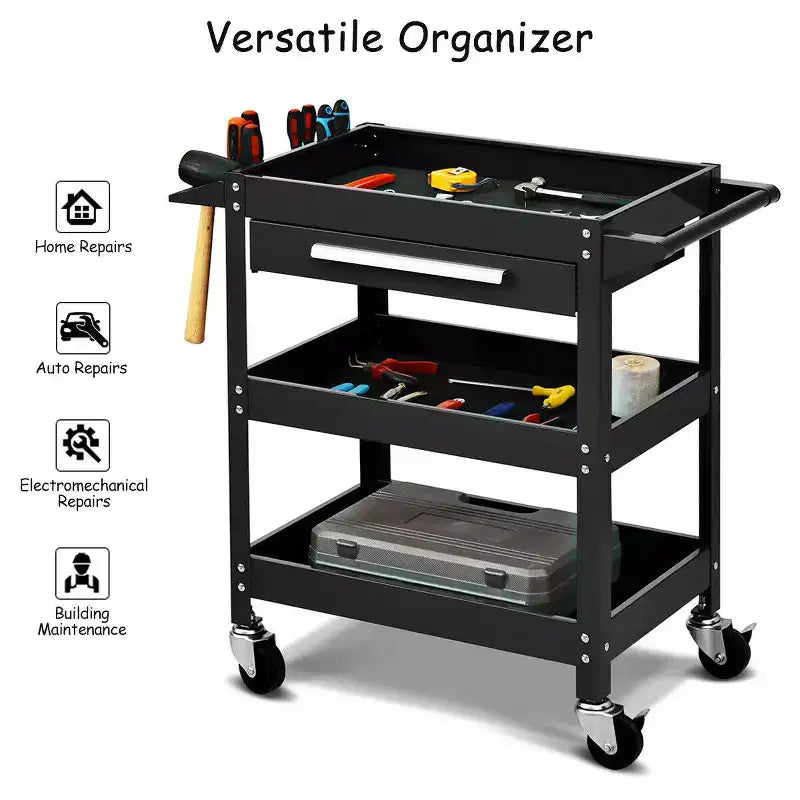 Costway Chariot à outils roulant à trois plateaux, organisateur de boîte à outils de rangement avec tiroir pour mécanicien