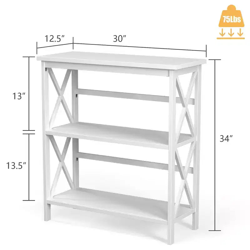 Étagère en bois Costway, bibliothèque 3 niveaux ouverte avec design en X, meuble de rangement autoportant NoirMarronNaturelBlanc