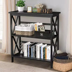 Étagère en bois Costway, bibliothèque 3 niveaux ouverte avec design en X, meuble de rangement autoportant NoirMarronNaturelBlanc