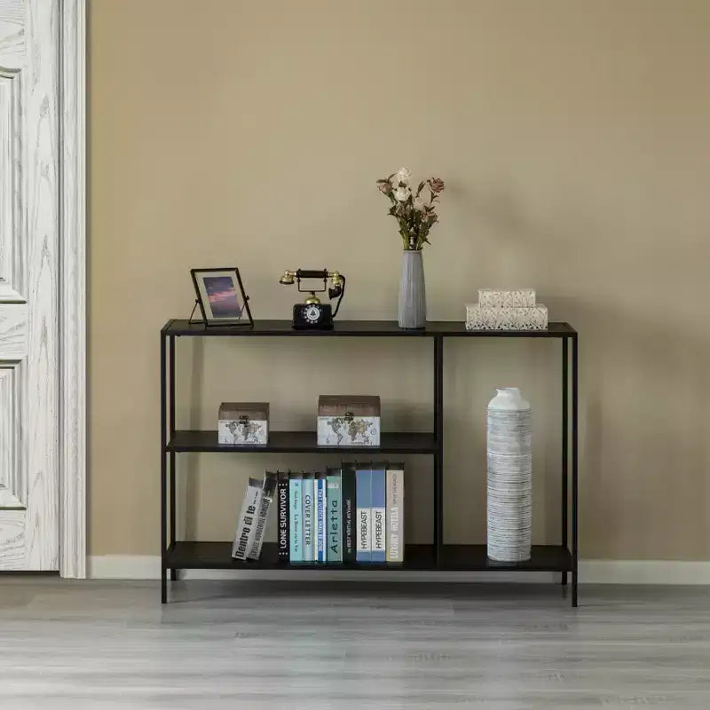 Fabulaxe Modern Display Metal Console Table with Open Shelfs, for Dining, Entryway and Hallway, Black