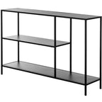 Table console Fabulaxe moderne en métal avec étagères ouvertes, pour salle à manger, entrée et couloir, noire