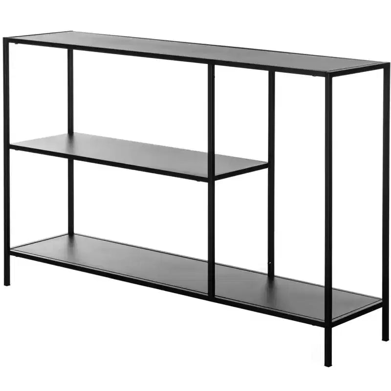 Table console Fabulaxe moderne en métal avec étagères ouvertes, pour salle à manger, entrée et couloir, noire