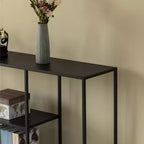 Table console Fabulaxe moderne en métal avec étagères ouvertes, pour salle à manger, entrée et couloir, noire