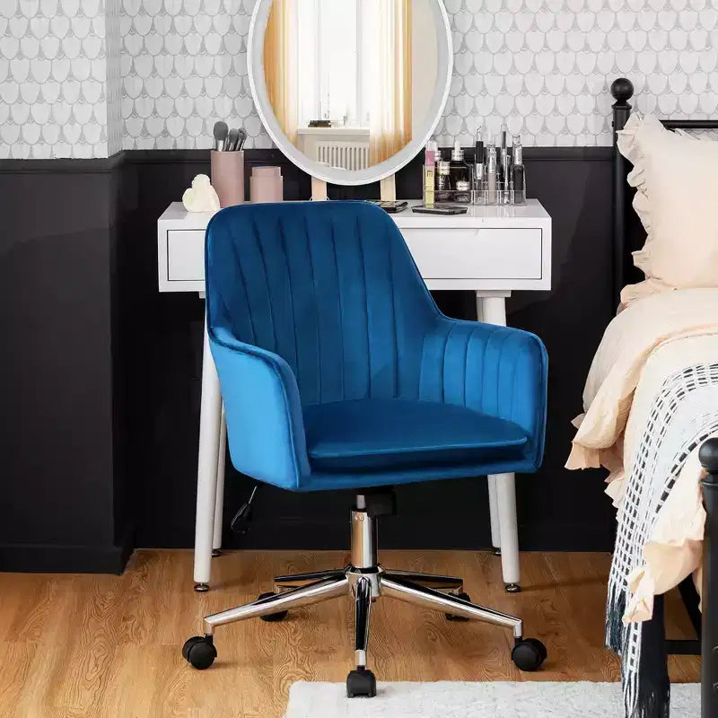 Costway Fauteuil de Bureau Pivotant en Velours avec Accoudoirs, Hauteur Réglable, Coussin Amovible Rose/Bleu/Gris