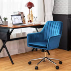 Costway Fauteuil de Bureau Pivotant en Velours avec Accoudoirs, Hauteur Réglable, Coussin Amovible Rose/Bleu/Gris