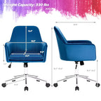 Costway Fauteuil de Bureau Pivotant en Velours avec Accoudoirs, Hauteur Réglable, Coussin Amovible Rose/Bleu/Gris