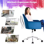 Costway Fauteuil de Bureau Pivotant en Velours avec Accoudoirs, Hauteur Réglable, Coussin Amovible Rose/Bleu/Gris