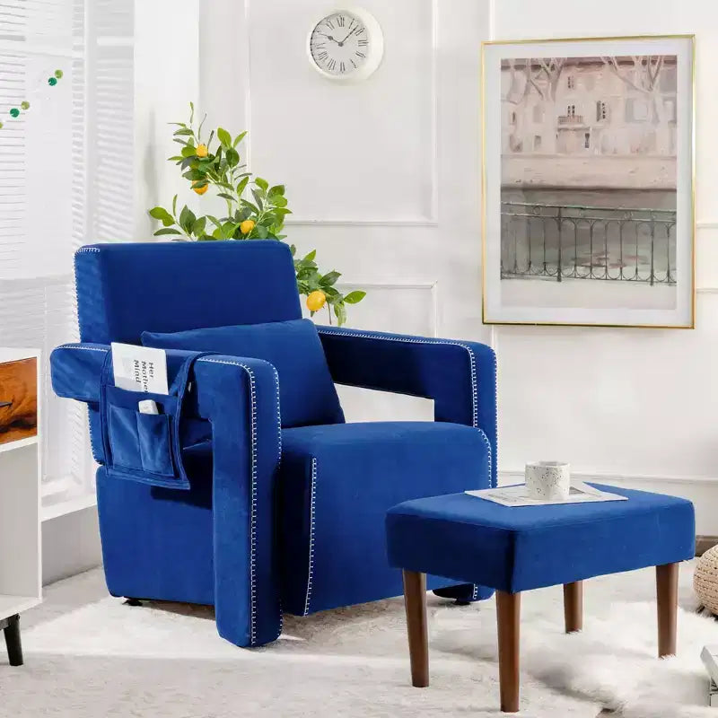 Fauteuil de salon individuel moderne Costway en molleton berbère avec ottoman et coussin lombaire Rouge/Bleu/Noir/Vert/Orange