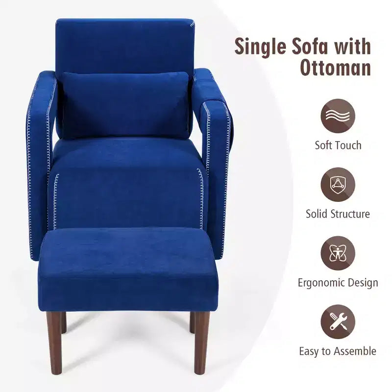 Fauteuil de salon individuel moderne Costway en molleton berbère avec ottoman et coussin lombaire Rouge/Bleu/Noir/Vert/Orange