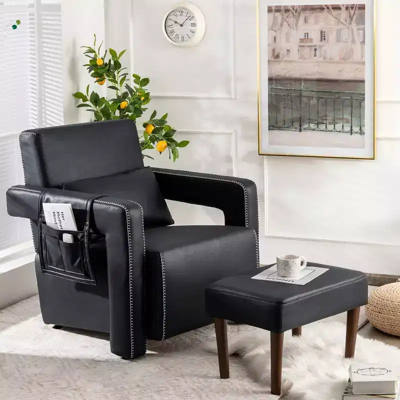 Fauteuil de salon individuel moderne Costway en molleton berbère avec ottoman et coussin lombaire Rouge/Bleu/Noir/Vert/Orange
