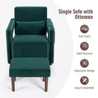 Fauteuil de salon individuel moderne Costway en molleton berbère avec ottoman et coussin lombaire Rouge/Bleu/Noir/Vert/Orange