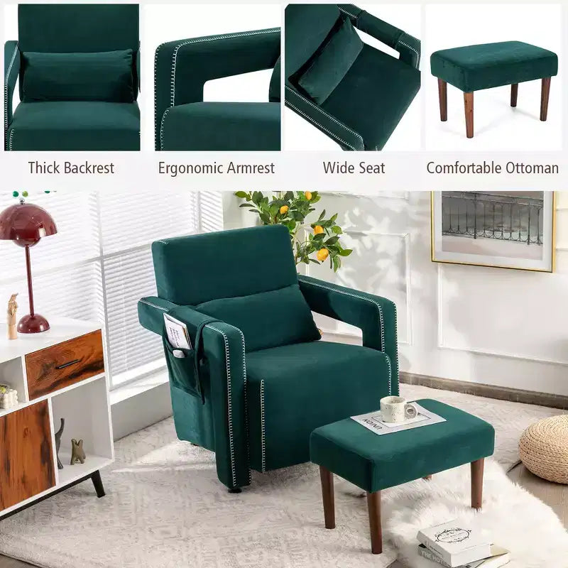 Fauteuil de salon individuel moderne Costway en molleton berbère avec ottoman et coussin lombaire Rouge/Bleu/Noir/Vert/Orange