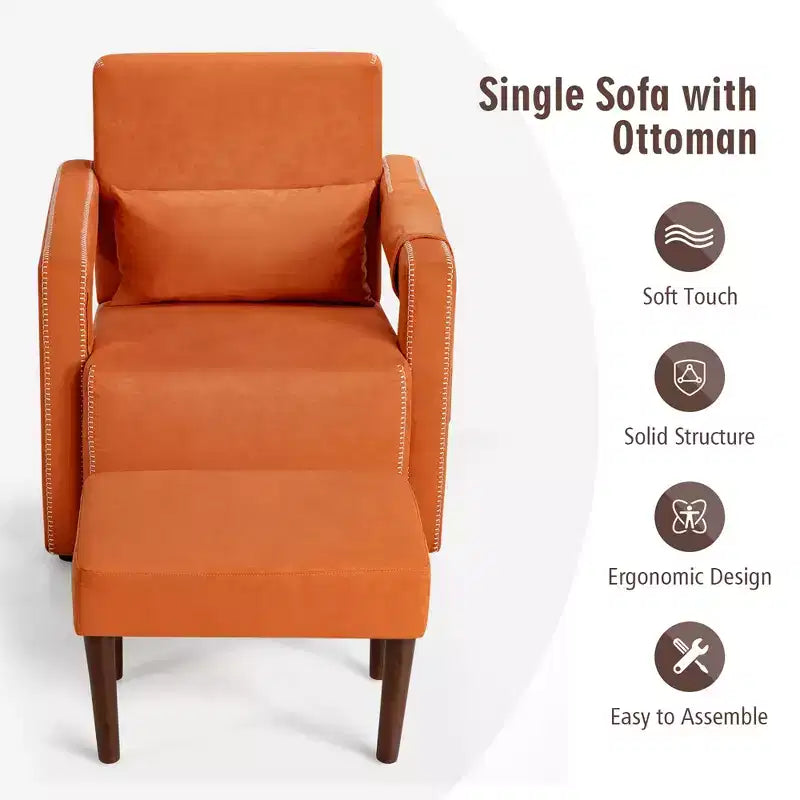 Fauteuil de salon individuel moderne Costway en molleton berbère avec ottoman et coussin lombaire Rouge/Bleu/Noir/Vert/Orange