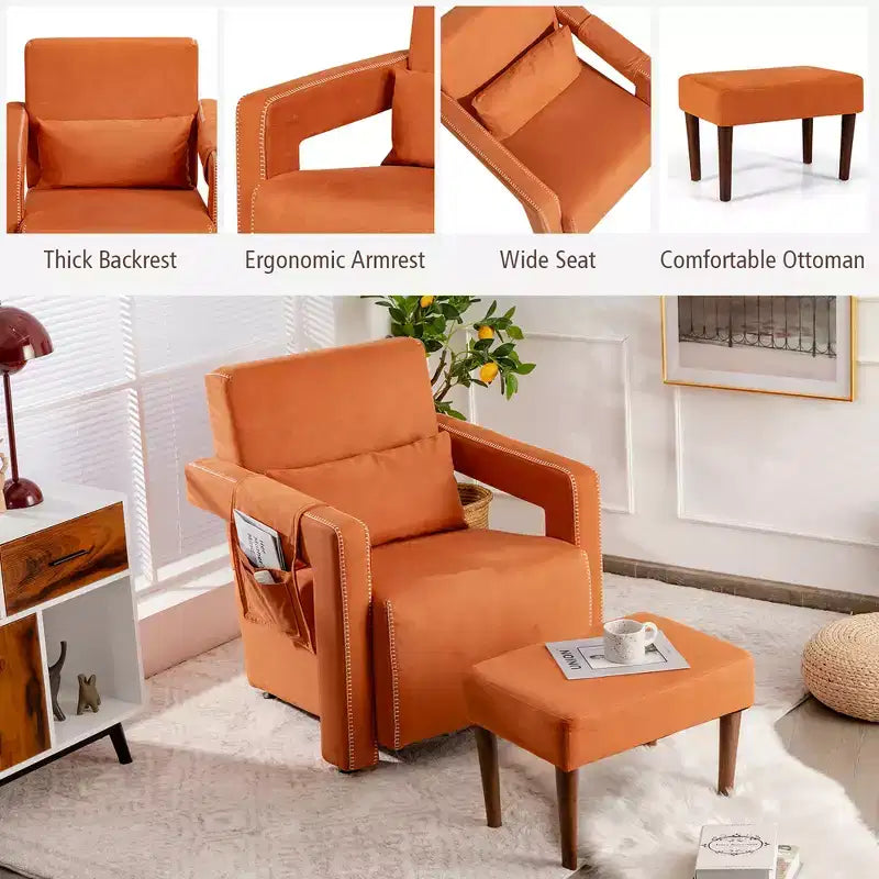 Fauteuil de salon individuel moderne Costway en molleton berbère avec ottoman et coussin lombaire Rouge/Bleu/Noir/Vert/Orange
