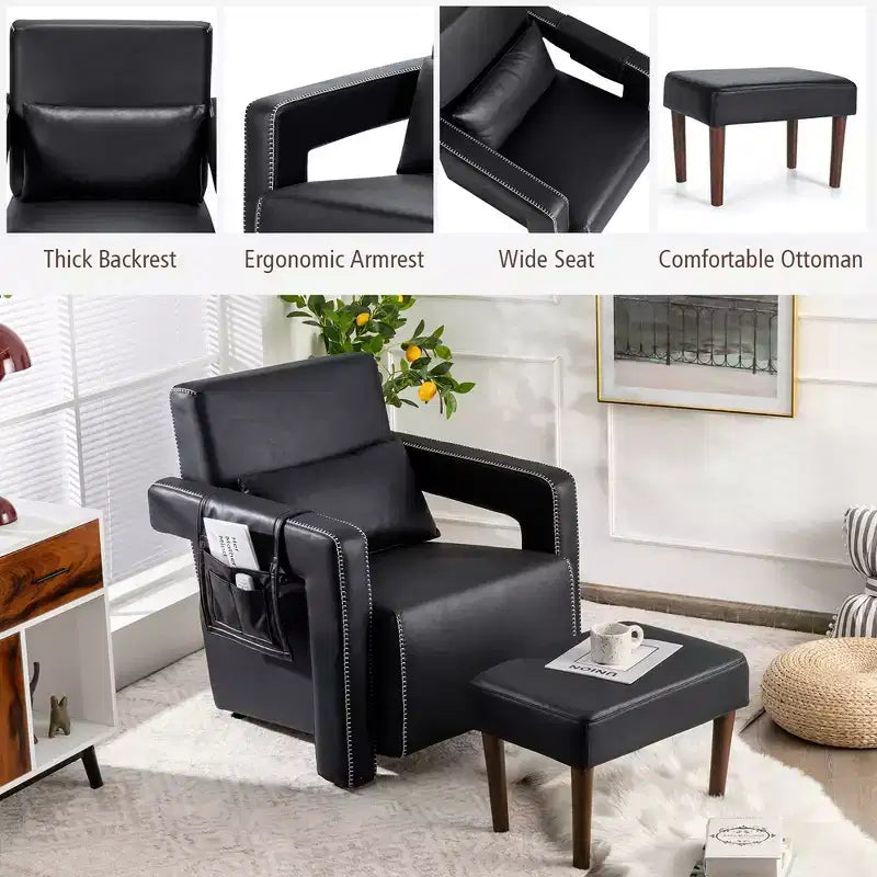 Fauteuil de salon individuel moderne Costway en molleton berbère avec ottoman et coussin lombaire Rouge/Bleu/Noir/Vert/Orange