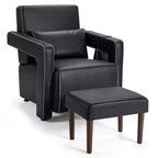 Costway Modern Berber Fleece Single Sofa Chair w/ Ottoman & Waist Pillow Red\Blue\Black\Green\Orange