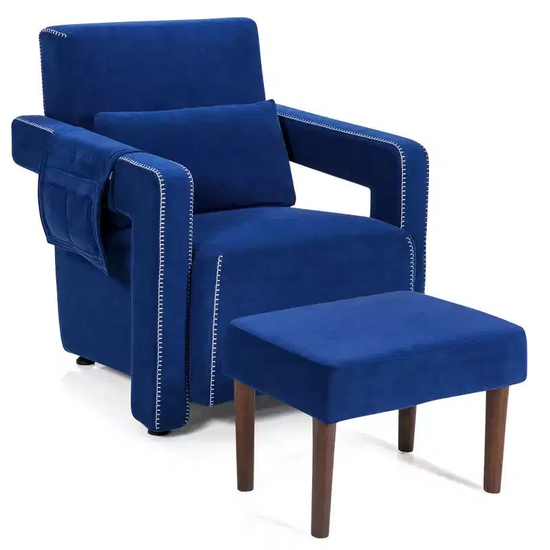 Fauteuil de salon individuel moderne Costway en molleton berbère avec ottoman et coussin lombaire Rouge/Bleu/Noir/Vert/Orange