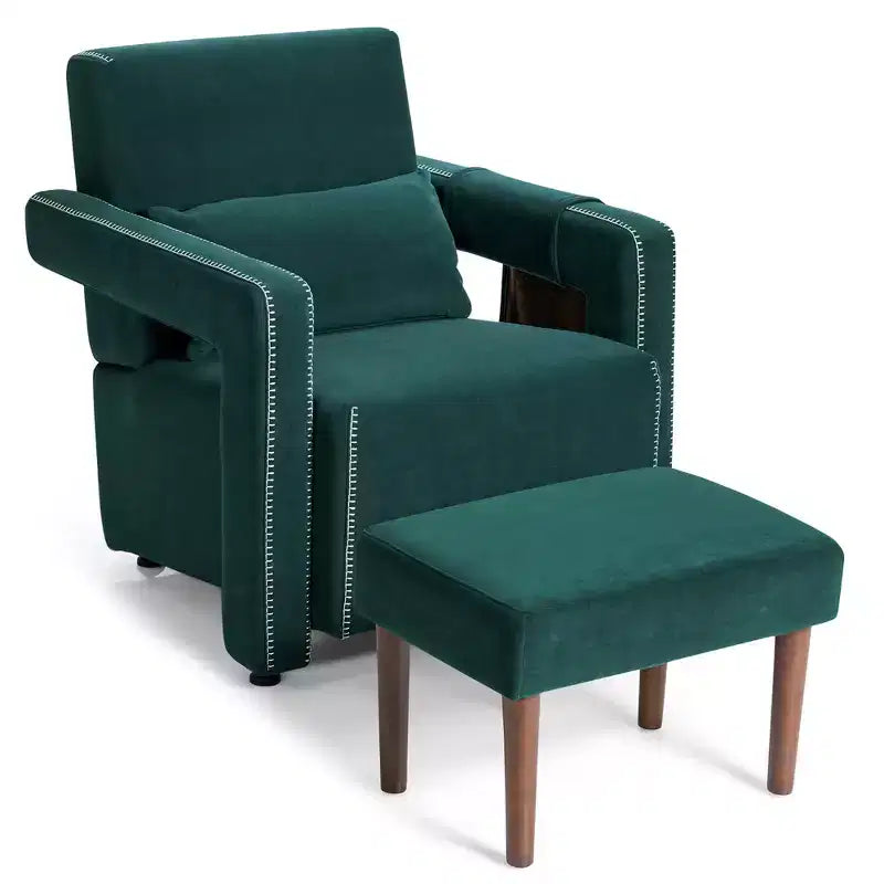 Fauteuil de salon individuel moderne Costway en molleton berbère avec ottoman et coussin lombaire Rouge/Bleu/Noir/Vert/Orange