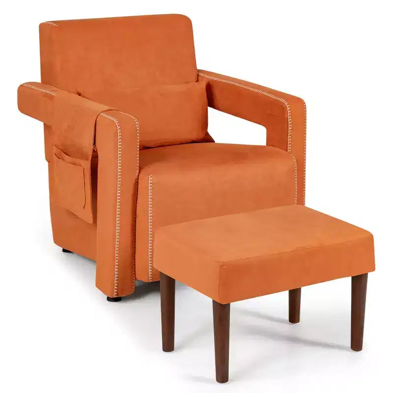 Fauteuil de salon individuel moderne Costway en molleton berbère avec ottoman et coussin lombaire Rouge/Bleu/Noir/Vert/Orange